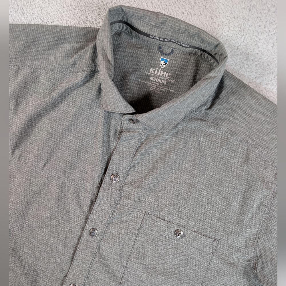 Kuhl Optimizr Mens Gray Performance Button Short Sleeve Stretch Hiking Sz Medium